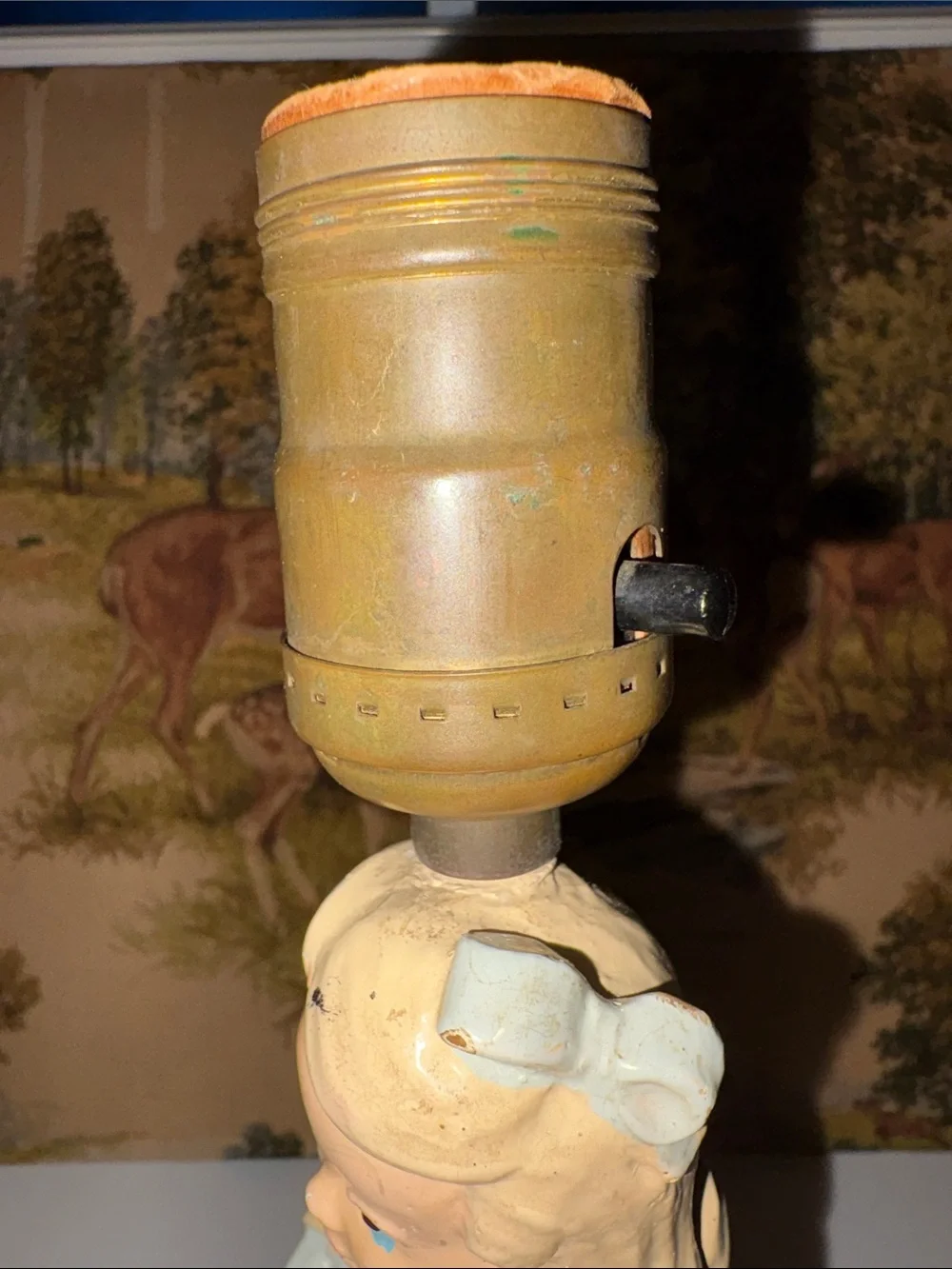 Vintage 1960s Ceramic Girl & Lamb Accent Lamp Works Nightlight Nursery Bedroom